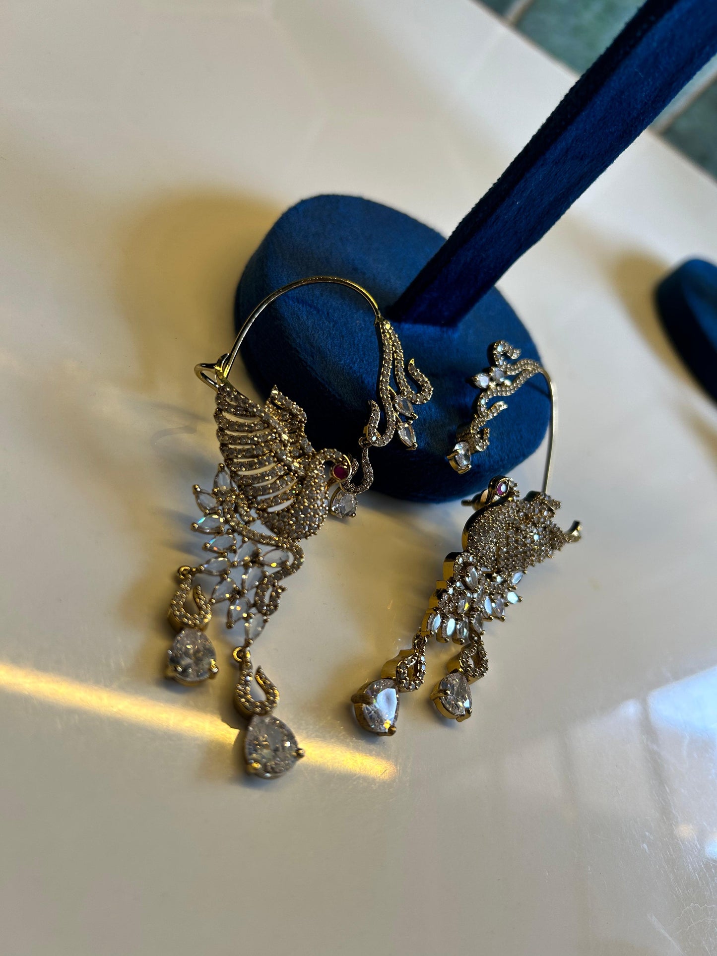 Small Designer CZ Diamond Peacock Earcuffs Crytsal