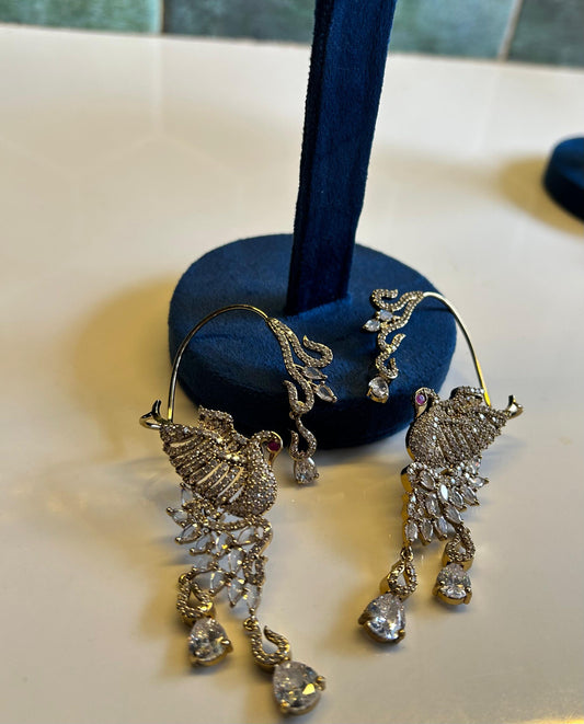Small Designer CZ Diamond Peacock Earcuffs Crytsal