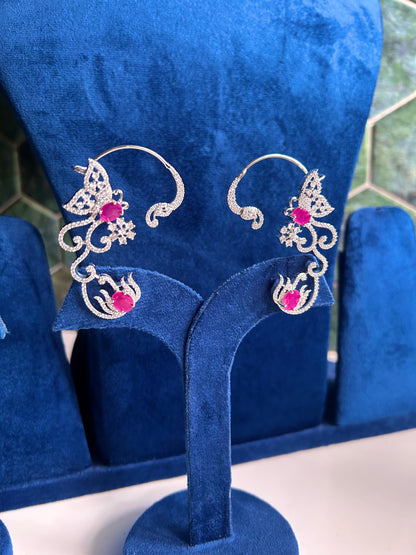Pink Gemstone Butterfly Earcuffs