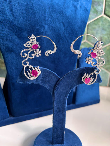 Pink Gemstone Butterfly Earcuffs
