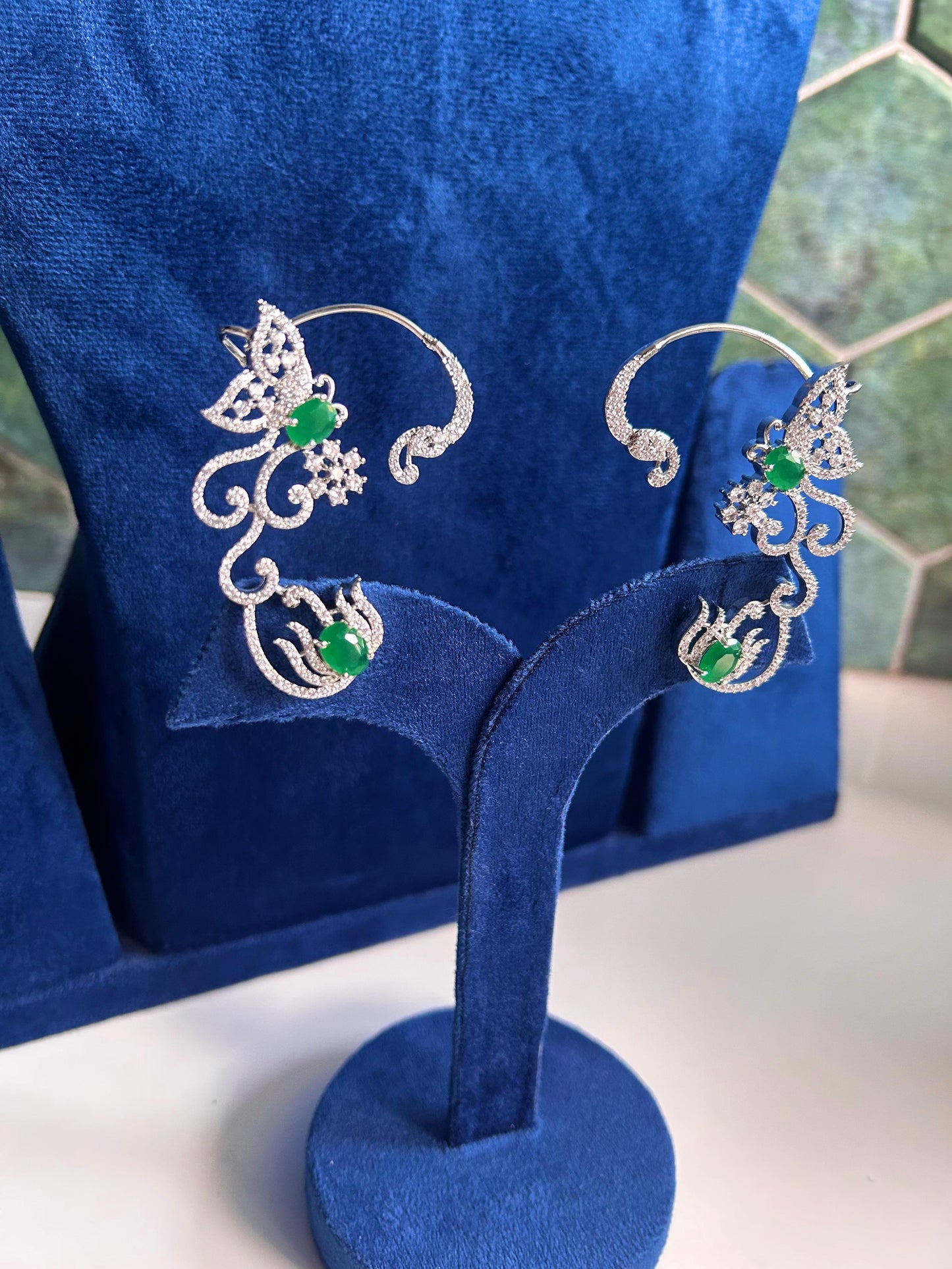 Green Gemstone Butterfly Earcuffs