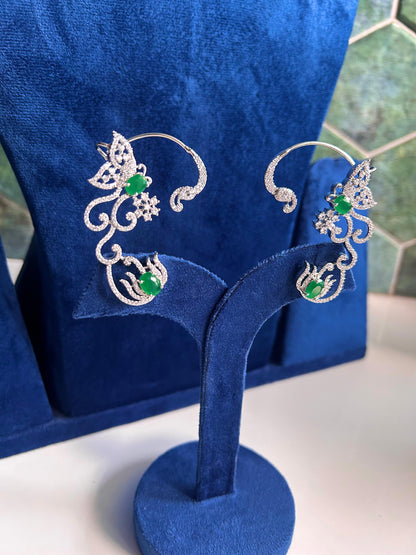 Green Gemstone Butterfly Earcuffs