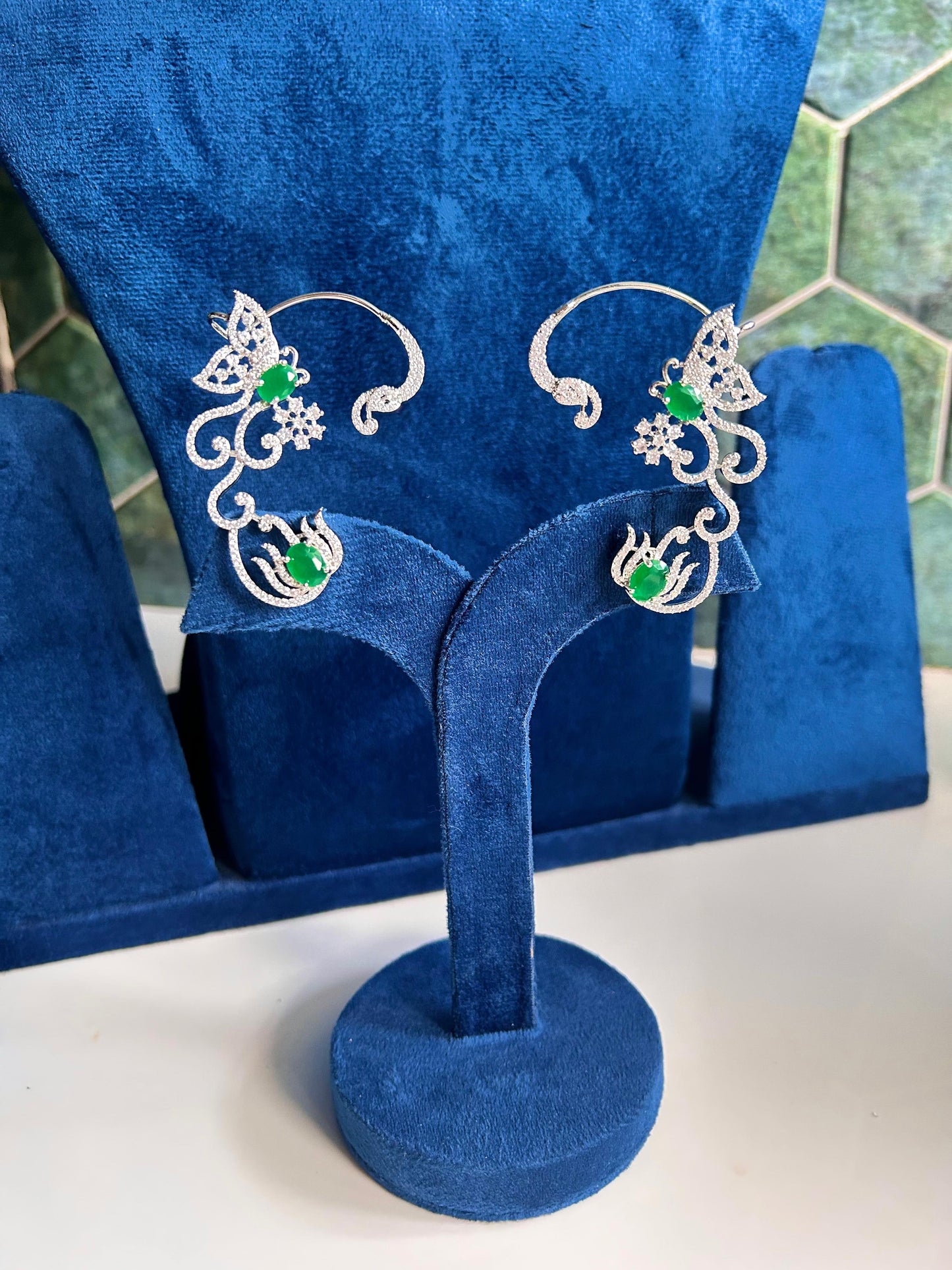 Green Gemstone Butterfly Earcuffs