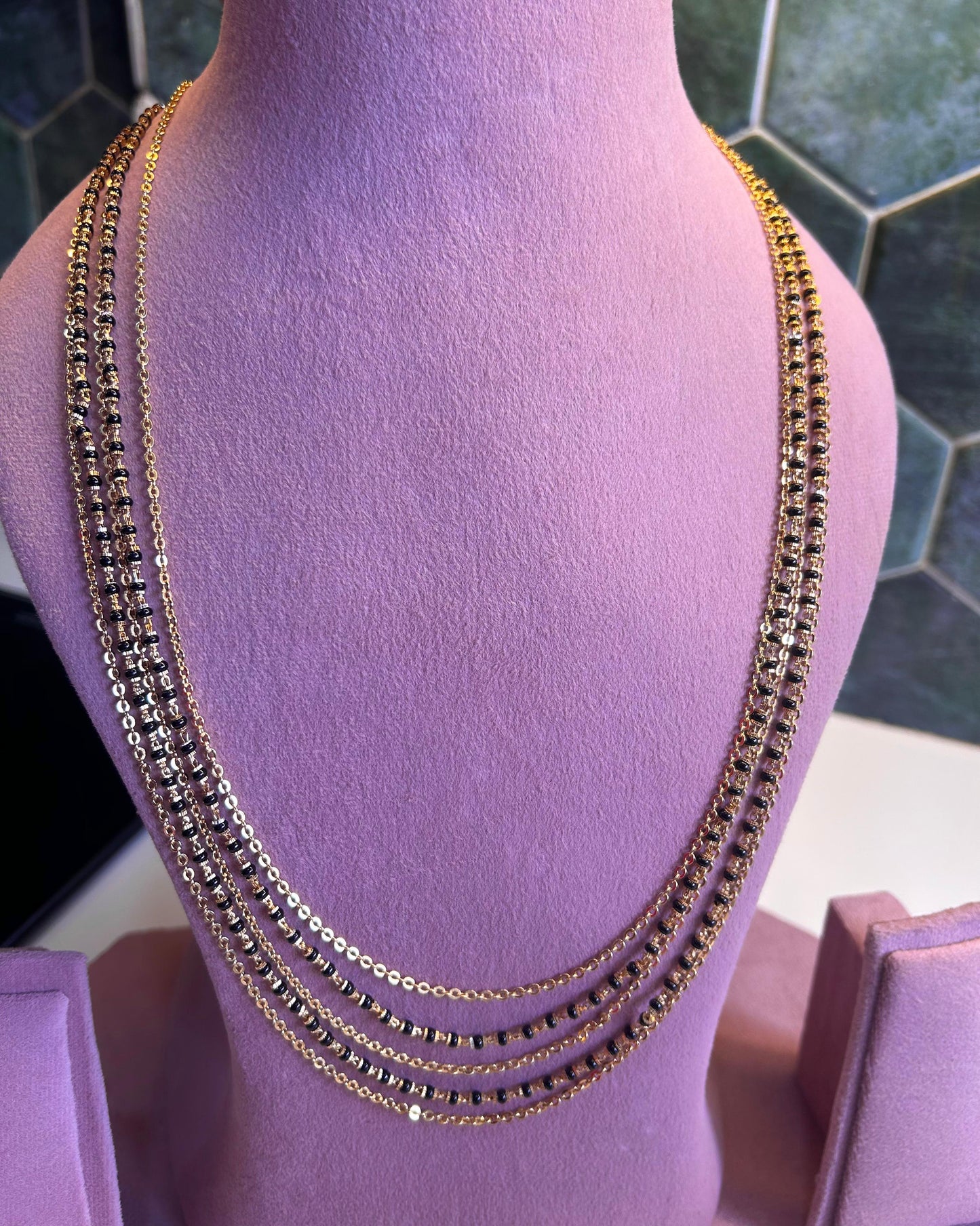 Micro Gold Black Chain with Beads