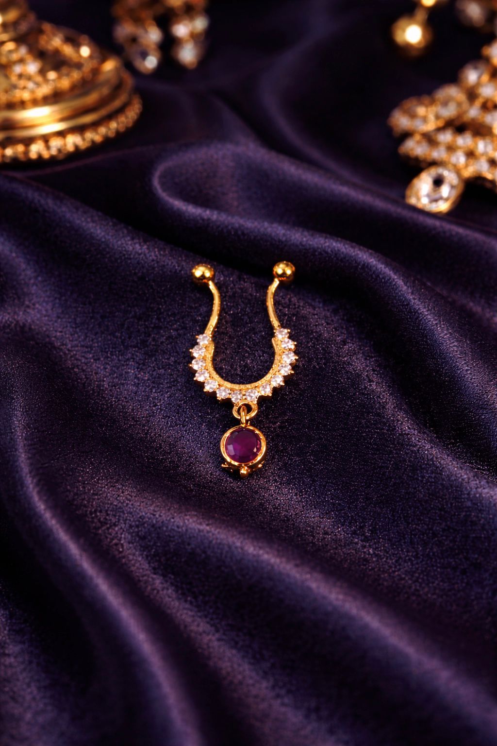 Hanging Ruby Stone Diamond Look Septum