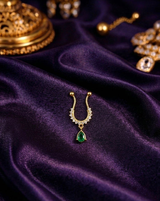 Hanging Green Gemstone Diamond Look Septum