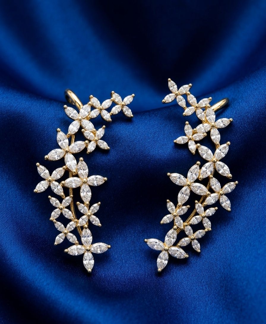 Modern Floral Ear cuffs (Gold Polish)