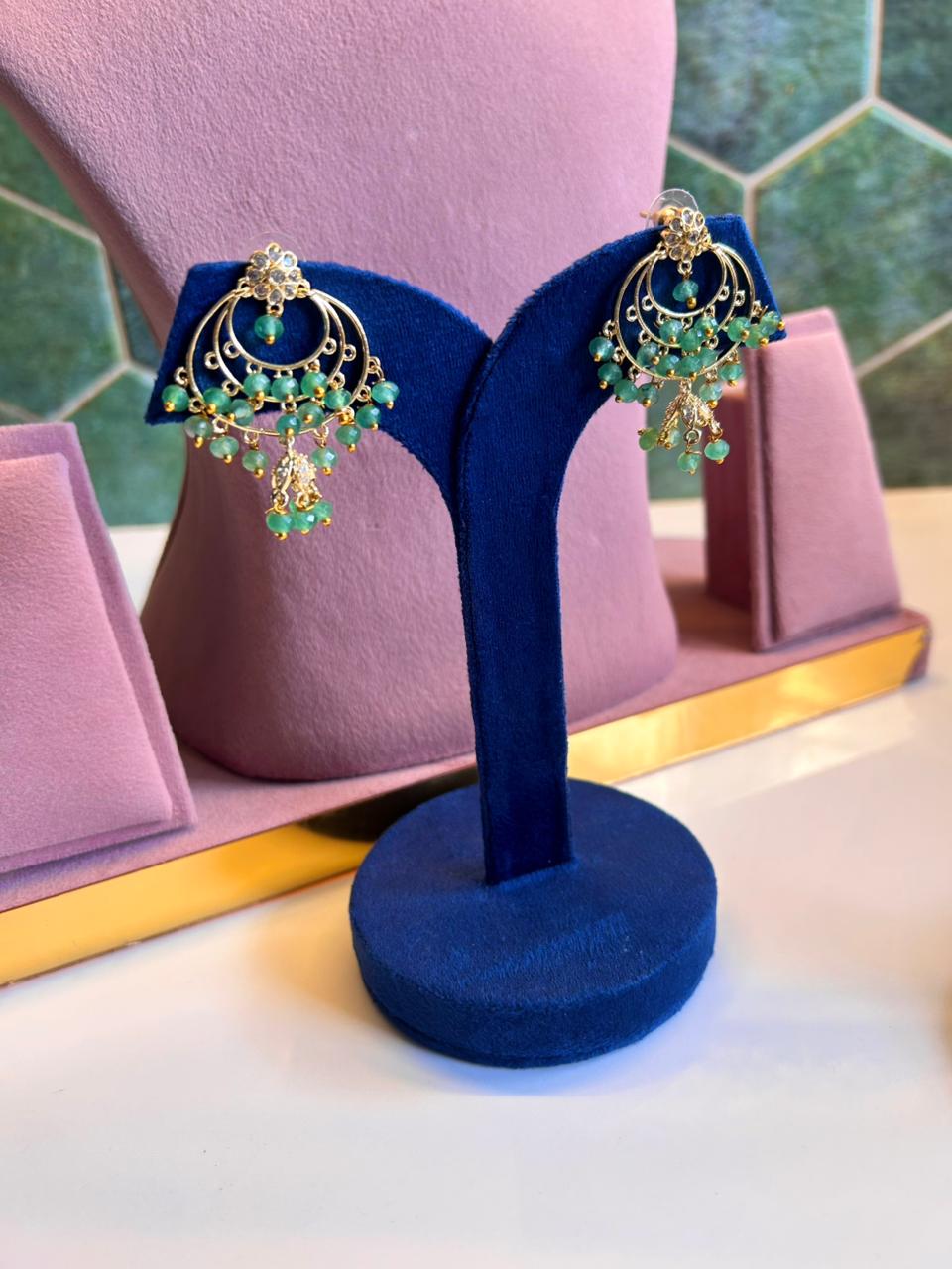Micro Bead Chandbali (Green)