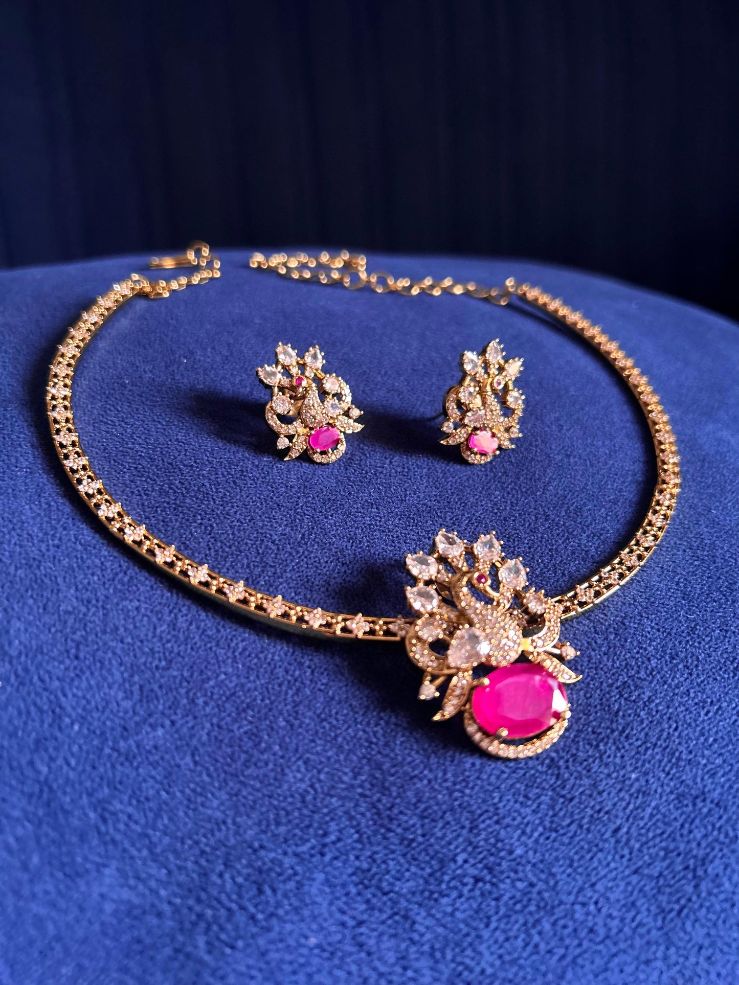 Victorian Single Swan Kanti with Pendant Set Ruby