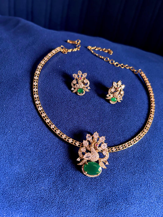 Victorian Single Swan Kanti with Pendant Set Green
