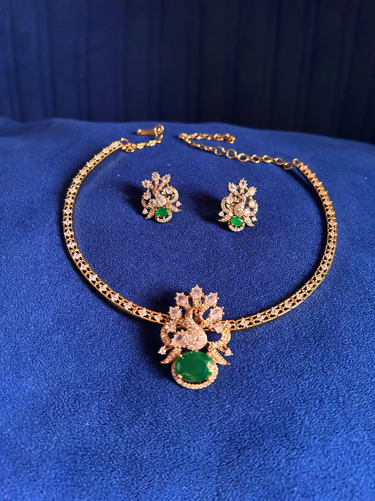 Victorian Single Swan Kanti with Pendant Set Green