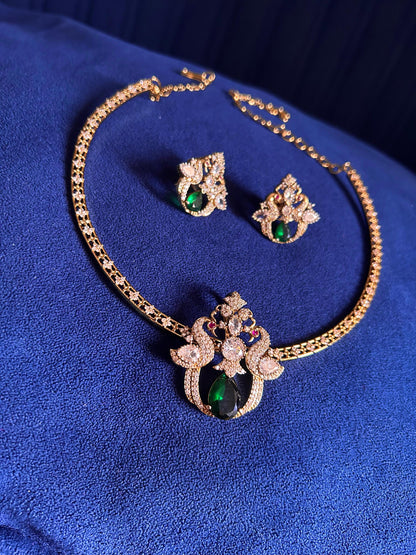 Victorian Double Swan Kanti with Pendant Set Green