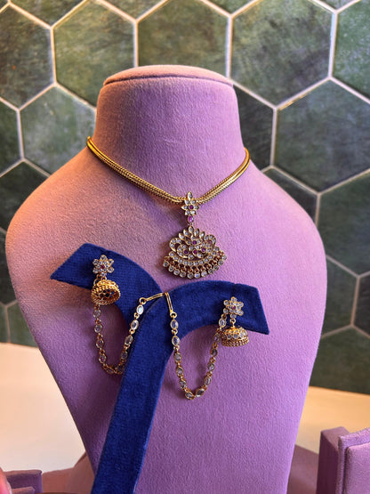 Panchloha Neck Patti with South Indian Screwback Earchain Red
