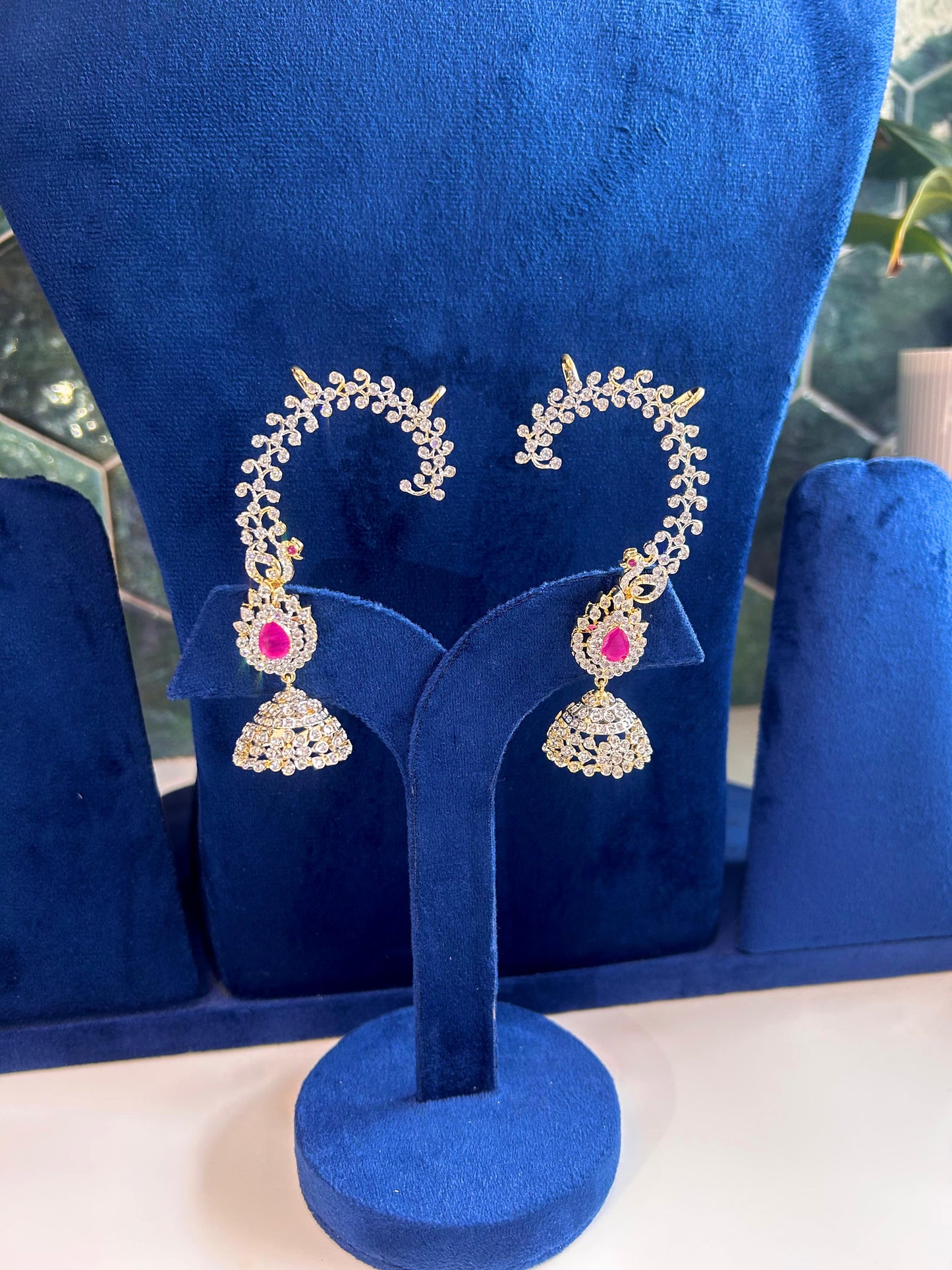 Swan Earcuffs with Jhumka Red