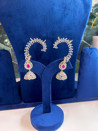 Swan Earcuffs with Jhumka Red