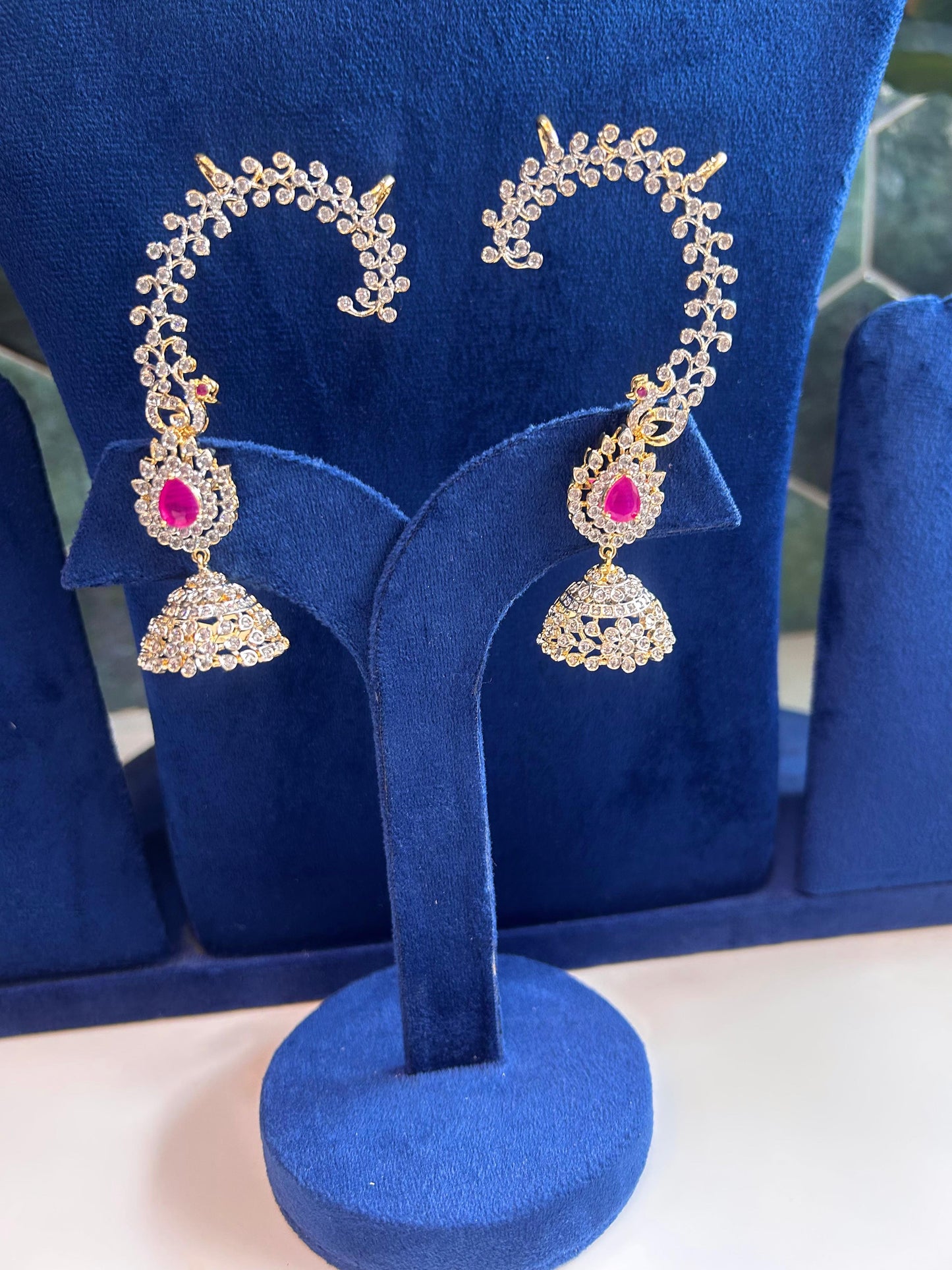 Swan Earcuffs with Jhumka Red