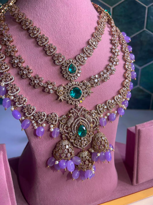 Triple Gemstone Green Beads Diamond Purple Beads