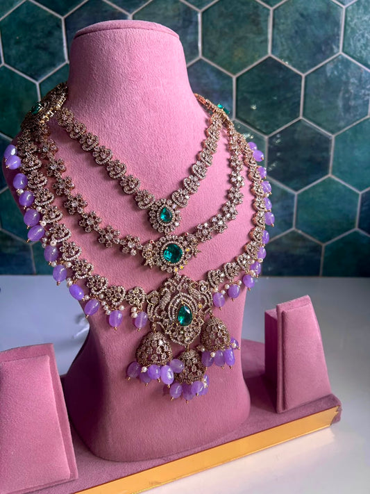 Triple Gemstone Green Beads Diamond Purple Beads