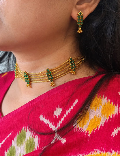 Designer Gemstone Neck Patti emerald
