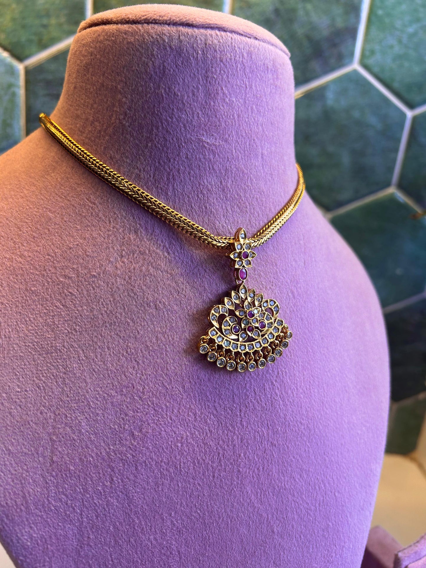Panchloha Neck Patti with South Indian Screwback Earchain Red
