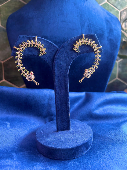 Diamond Look Swan Designer Earcuffs (Emerald)