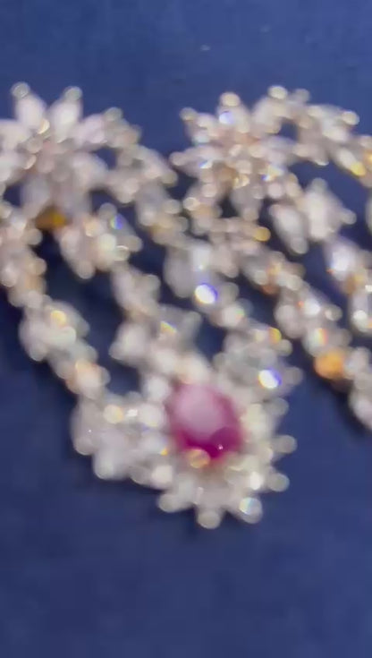Modern Droplet Diamond Necklace with Earrings Red