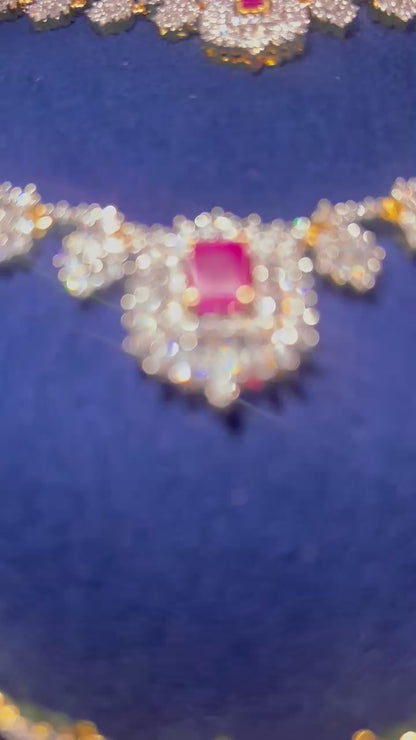 Multi Layer Neckalce with Earrings Ruby Red