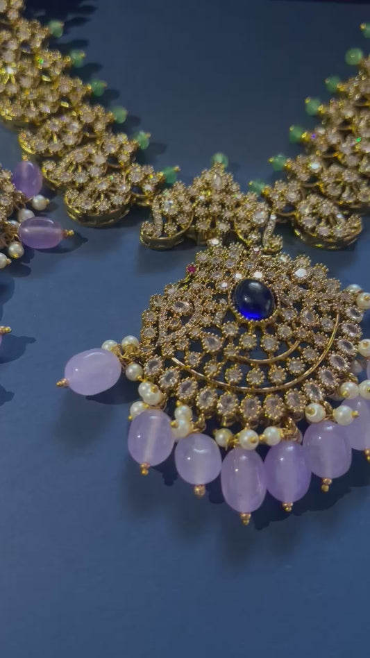 Victorian Beads Haram with Earrings Purple