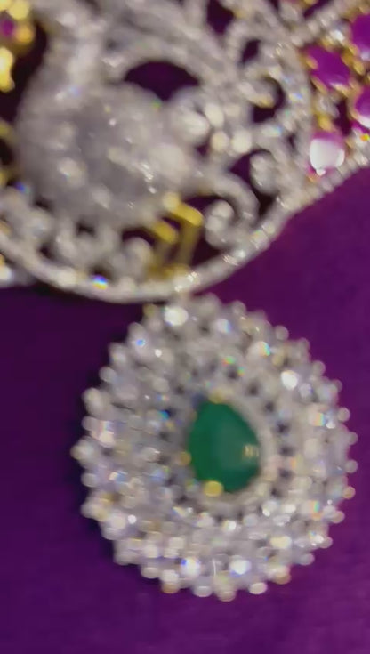 Ruby Red Peacock Haram with Earrings
