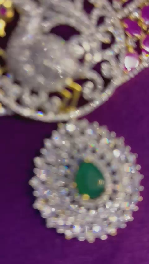 Ruby Red Peacock Haram with Earrings