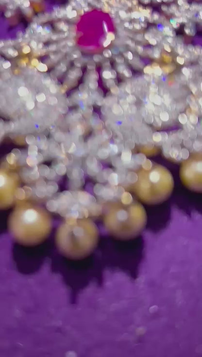 Double Swan Pearl Necklace Ruby Red