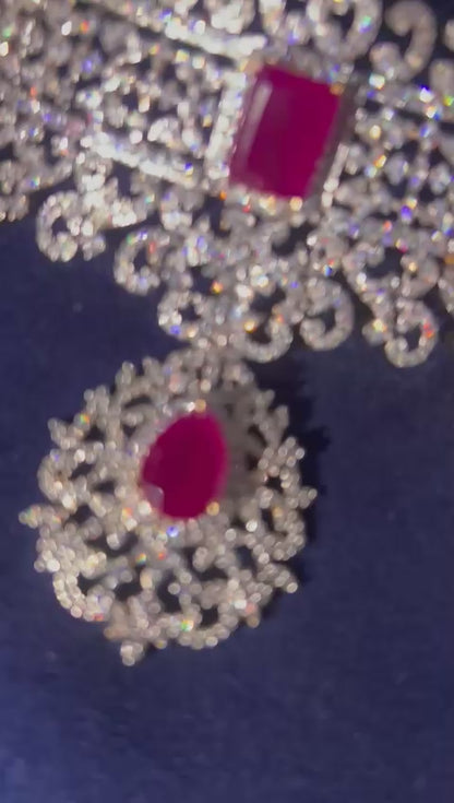 Ruby Red Diamond Choker with Earrings