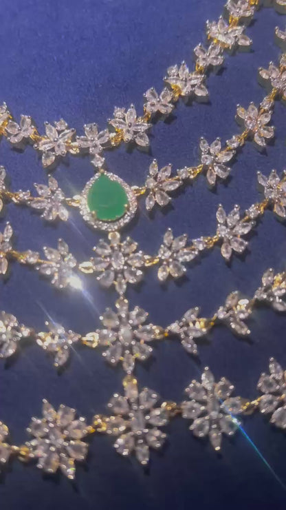 5 Layer Green Diamond Heavy Necklace with Earrings (Gj Polish)