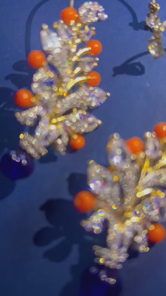 Dark Blue Orange Beads Diamond Earcuffs