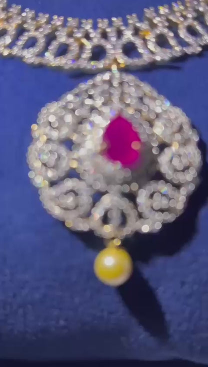 Grand Pendant Pearl Diamond Necklace Ruby