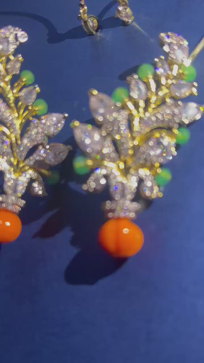 Orange Green Beads Diamond Earcuffs
