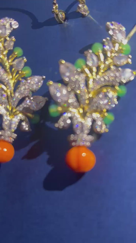 Orange Green Beads Diamond Earcuffs