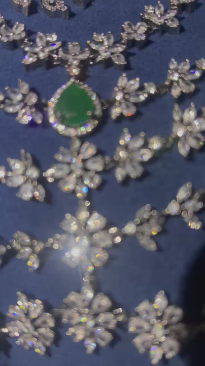 5 Layer Black Victorian Green Diamond Heavy Necklace with Earrings