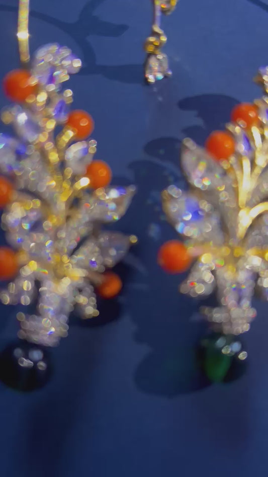 Darkgreen Orange Beads Diamond Earcuffs
