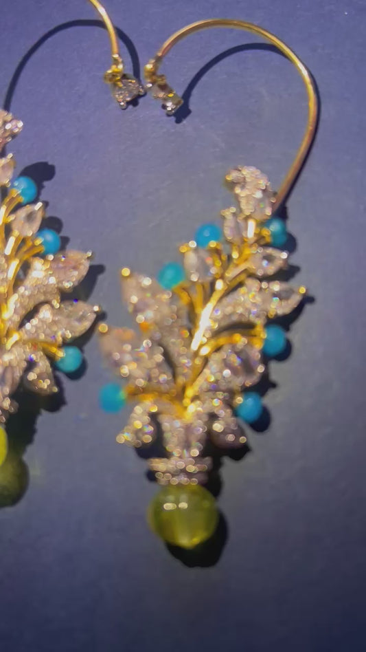 Yellow Blue Beads Diamond Earcuffs