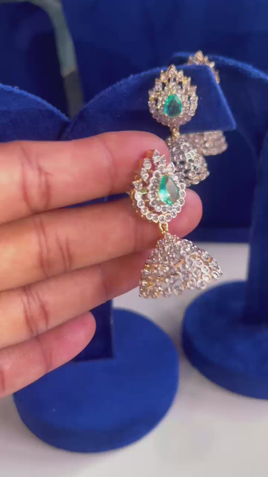 Diamond Look Screwback Jhumka Green