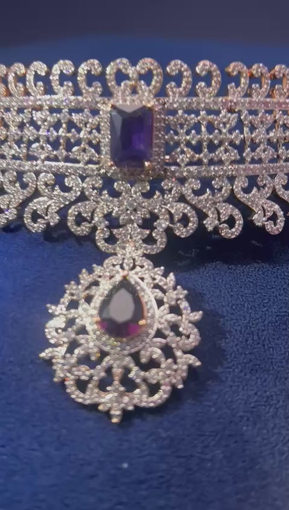 Grand Purple Diamond Choker with Earrings