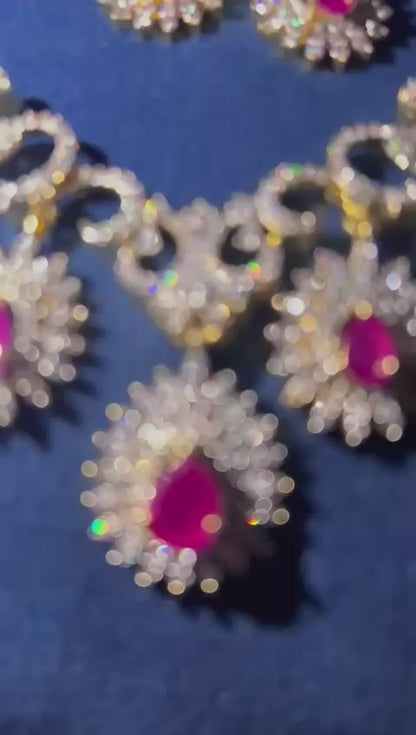 Modern Triple Gemstone Hexa Necklace Ruby